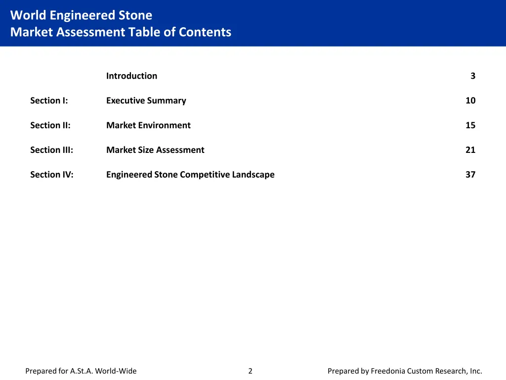 world engineered stone market assessment table