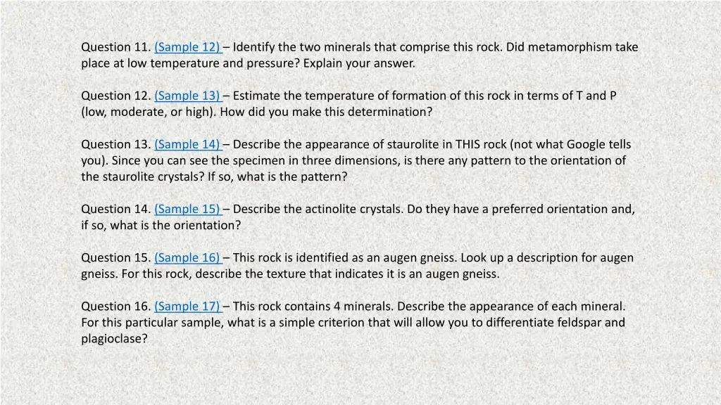 question 11 sample 12 identify the two minerals