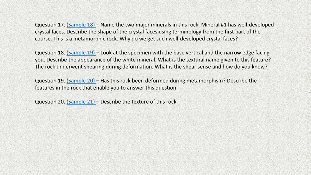 question 17 sample 18 name the two major minerals