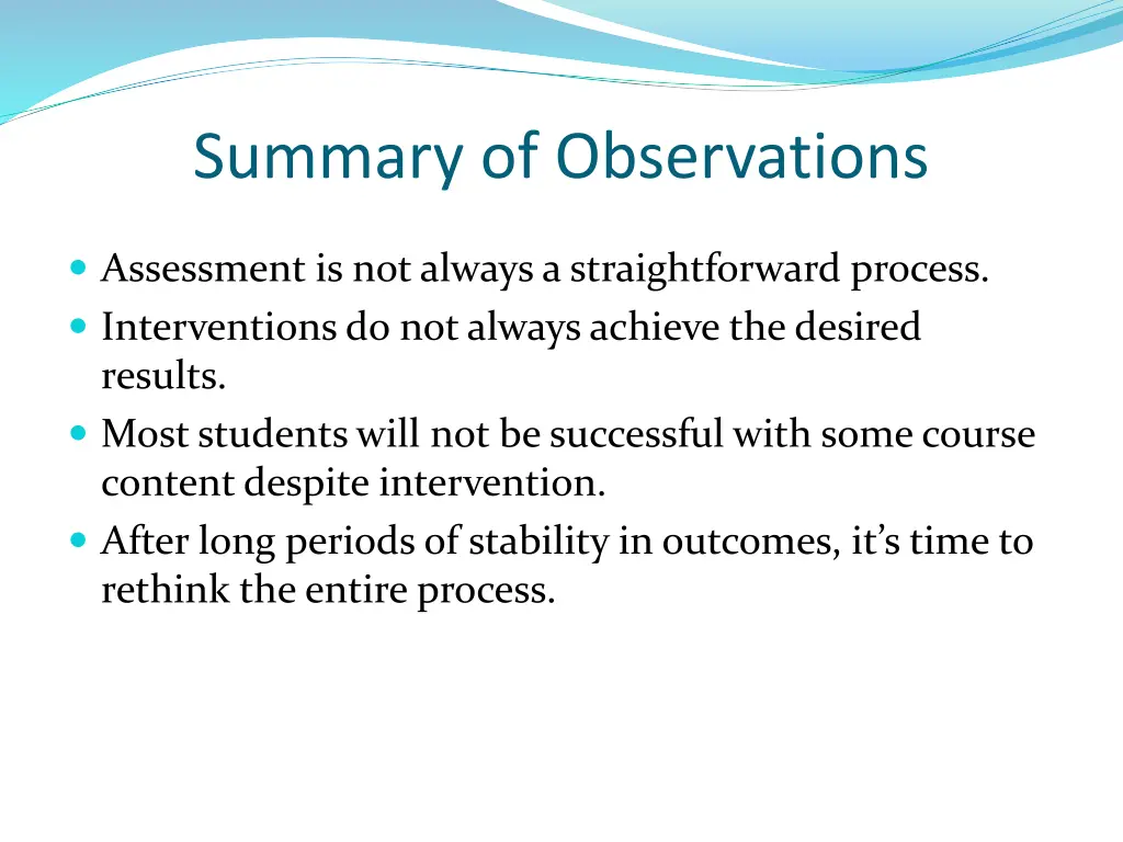 summary of observations