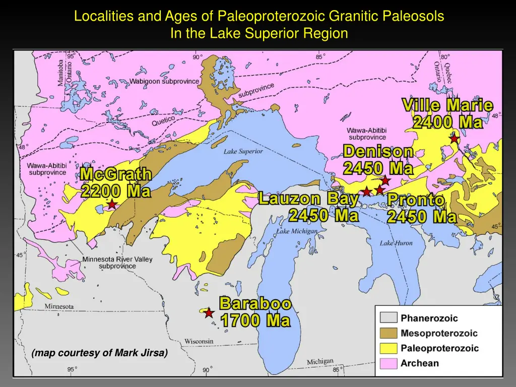 localities and ages of paleoproterozoic granitic