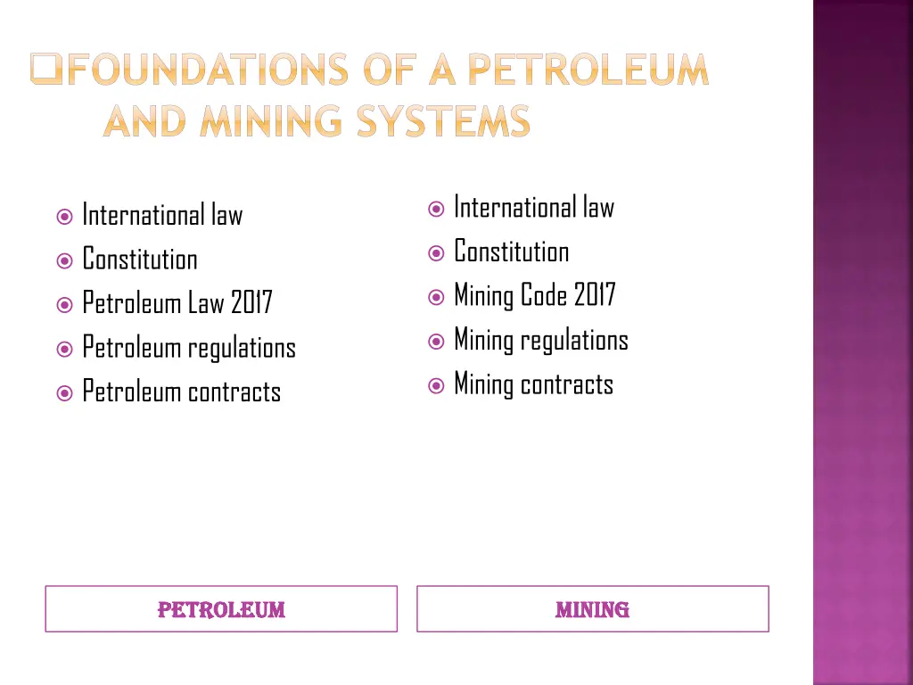 foundations of a petroleum and mining systems