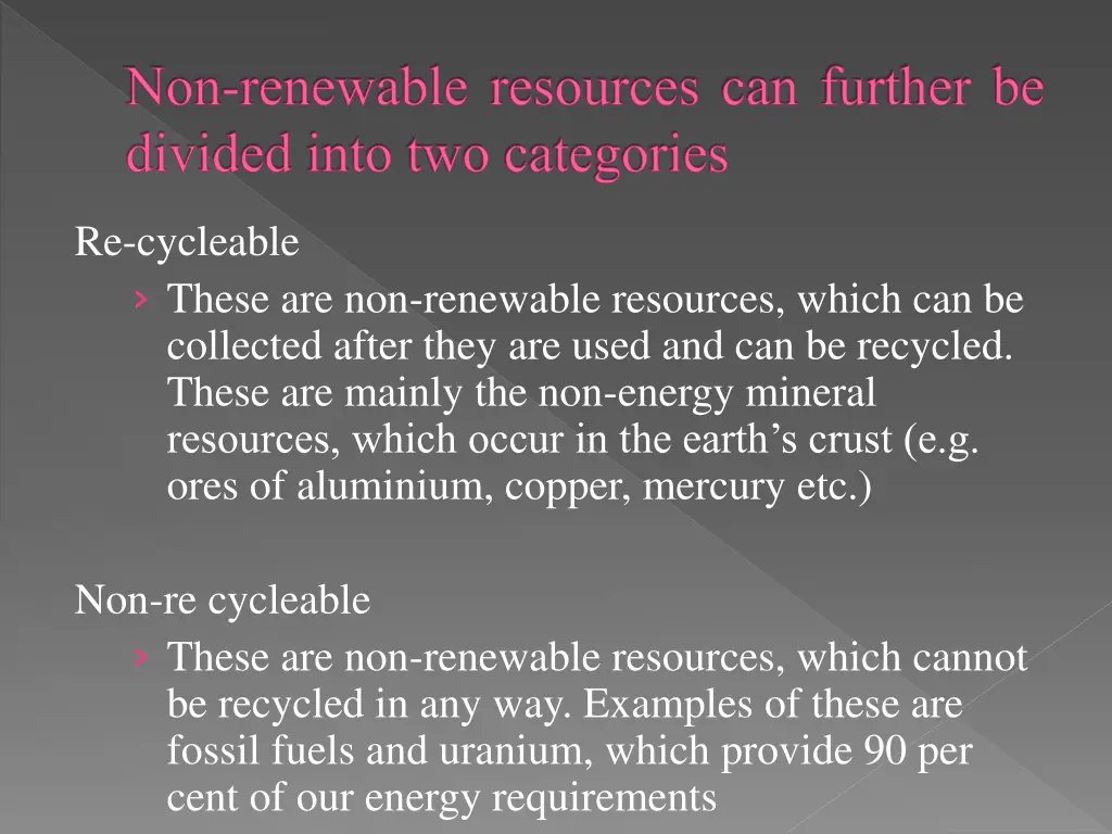 non renewable resources can further be divided