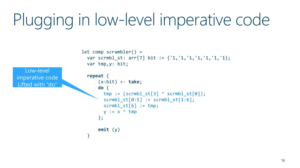 plugging in low level imperative code