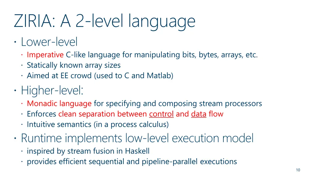 ziria a 2 level language lower level imperative