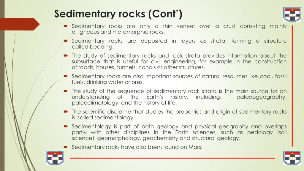 sedimentary rocks cont