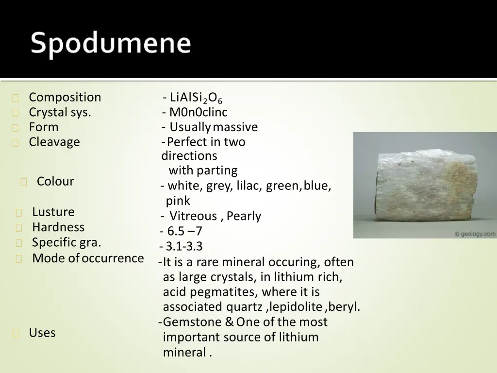 composition crystal sys form cleavage