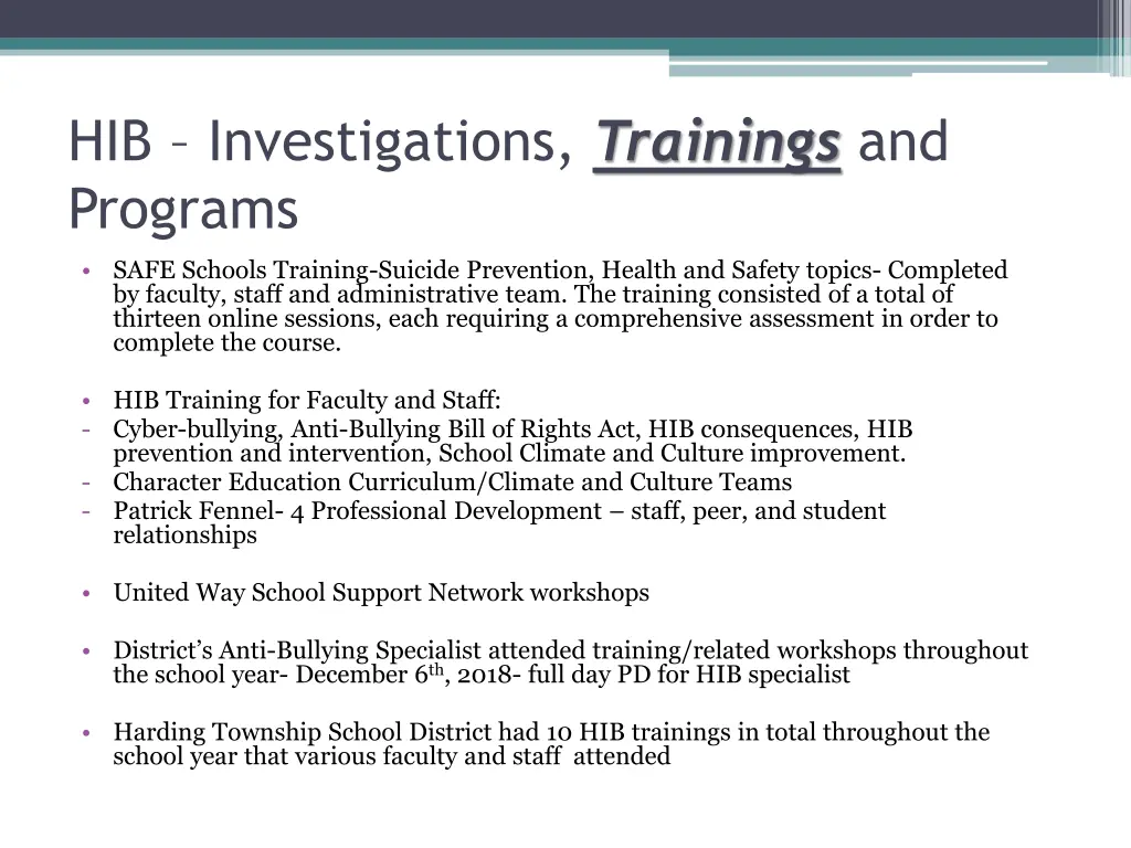 hib investigations trainings and programs 1