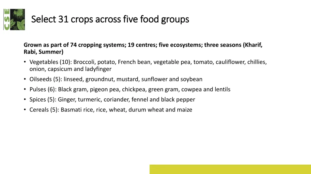 select 31 crops across five food groups select