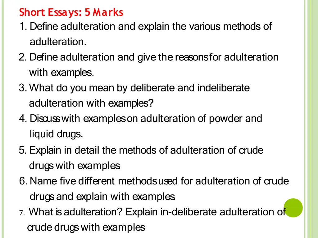 short essays 5marks 1 define adulteration