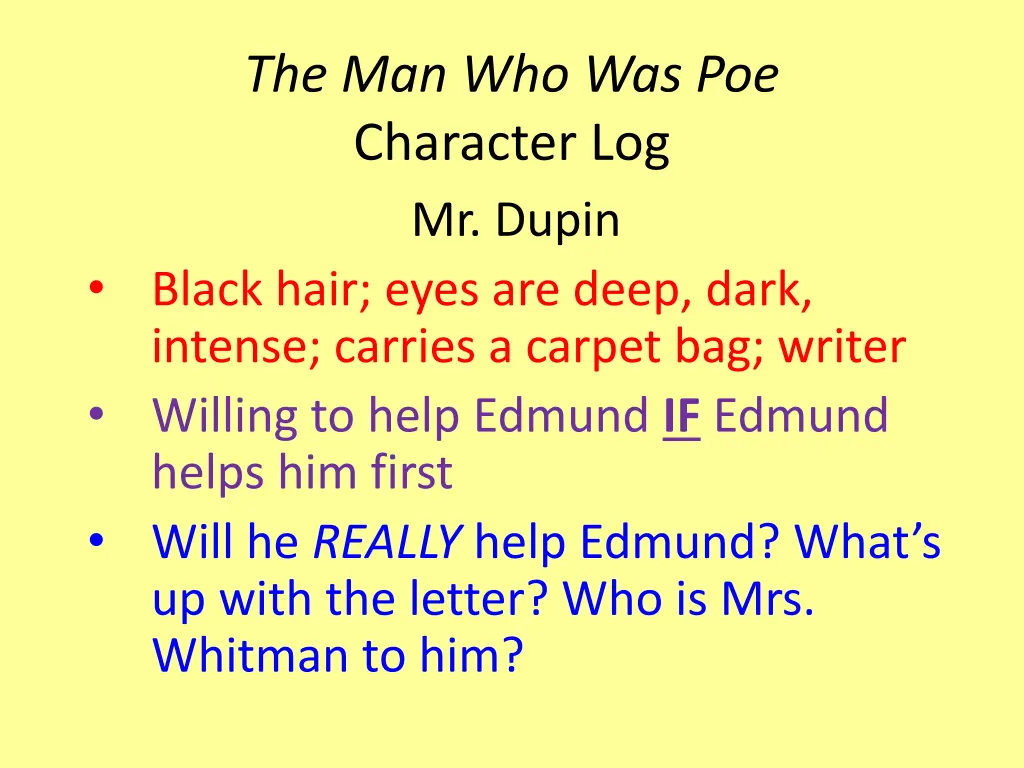 the man who was poe character log mr dupin black