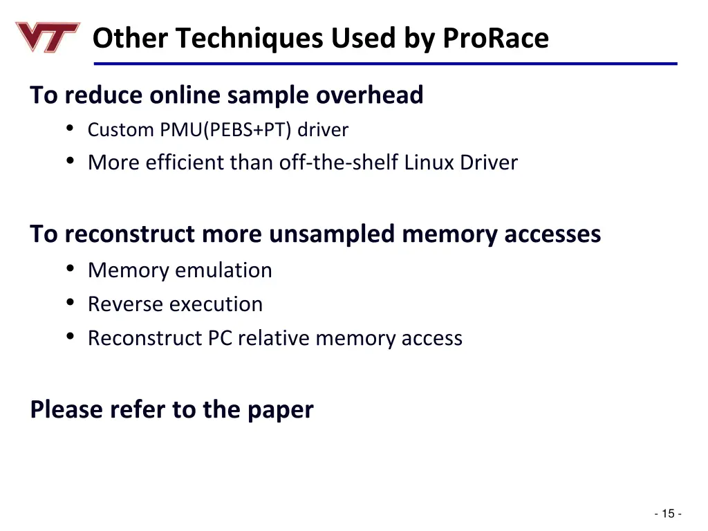 other techniques used by prorace