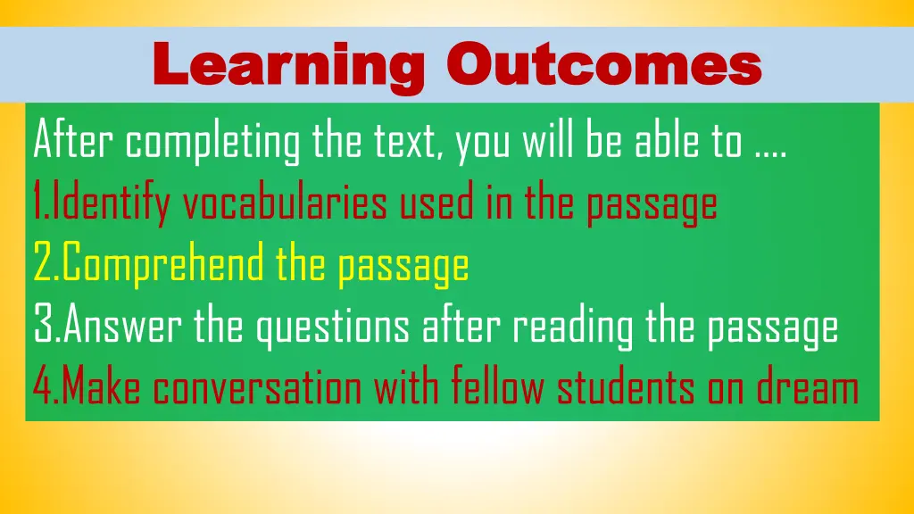 learning outcomes learning outcomes after