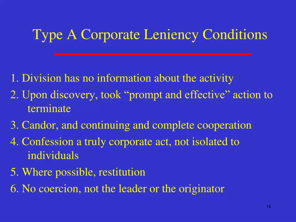 type a corporate leniency conditions