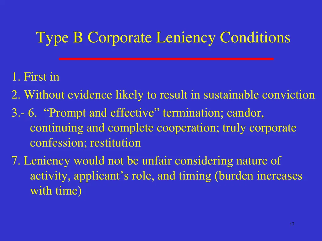 type b corporate leniency conditions