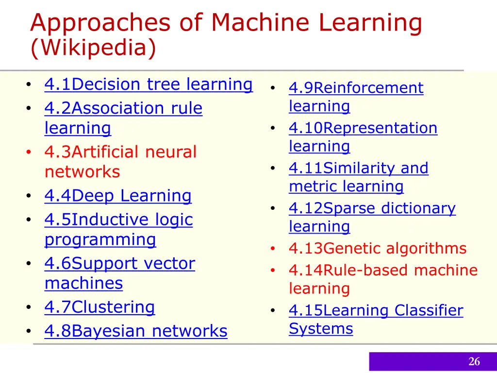 approaches of machine learning wikipedia