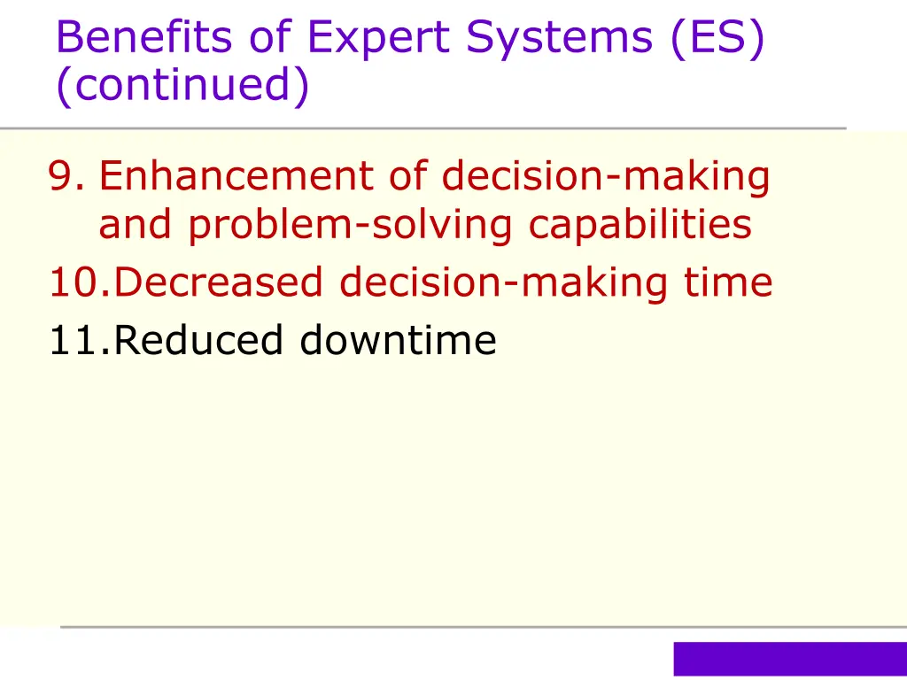 benefits of expert systems es continued 1