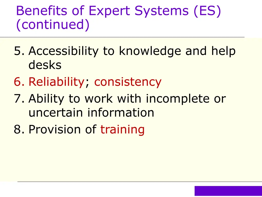 benefits of expert systems es continued