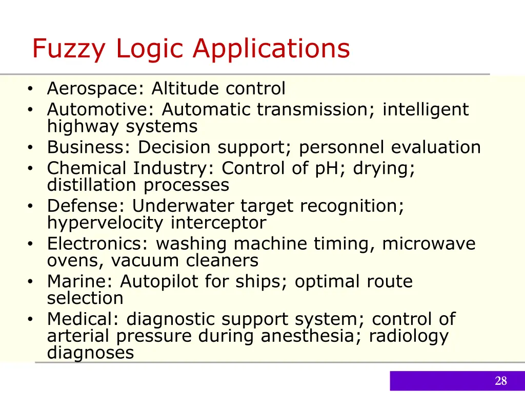 fuzzy logic applications