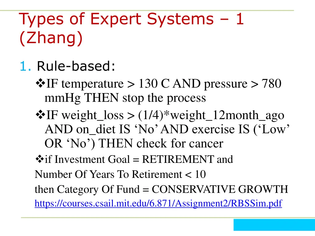 types of expert systems 1 zhang