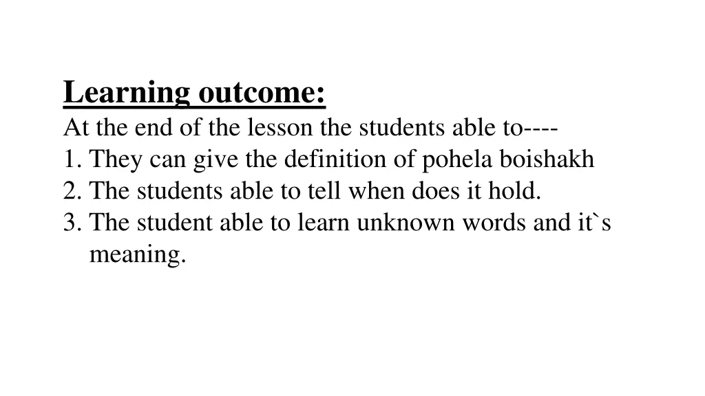 learning outcome at the end of the lesson