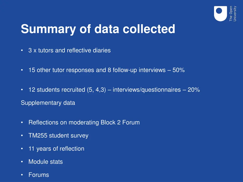 summary of data collected