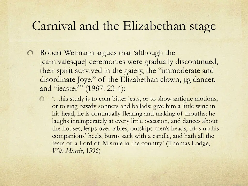 carnival and the elizabethan stage