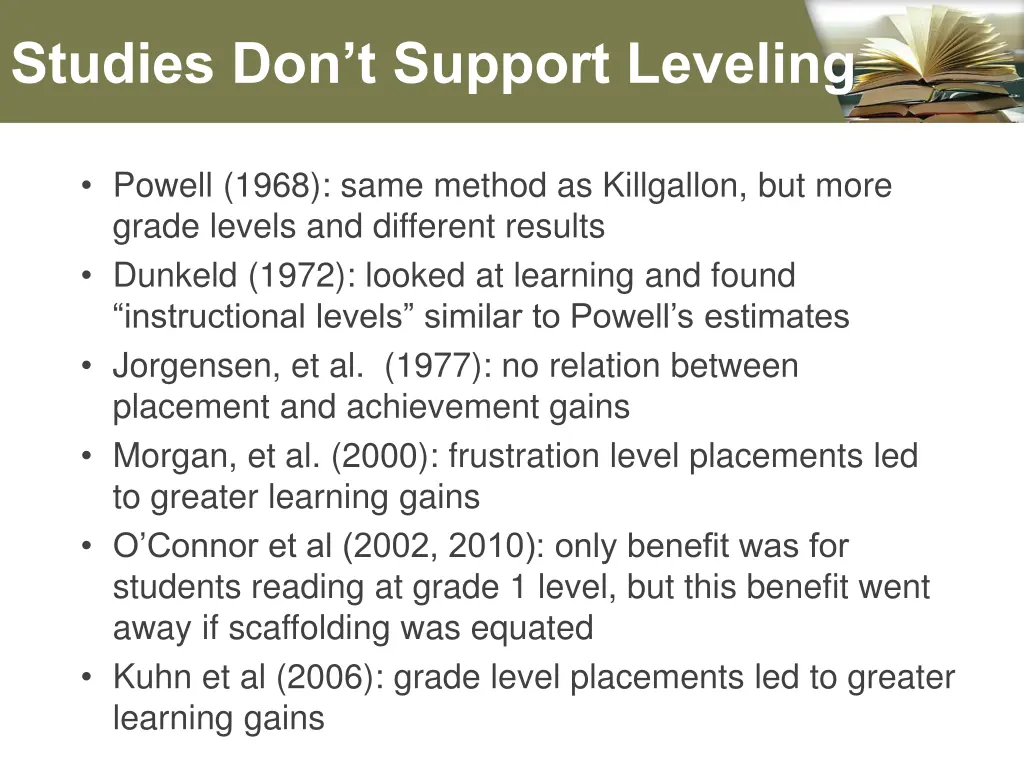 studies don t support leveling