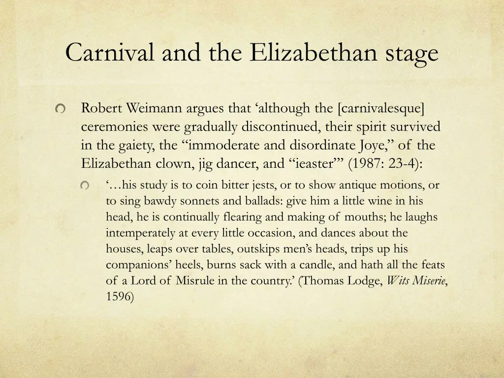 carnival and the elizabethan stage