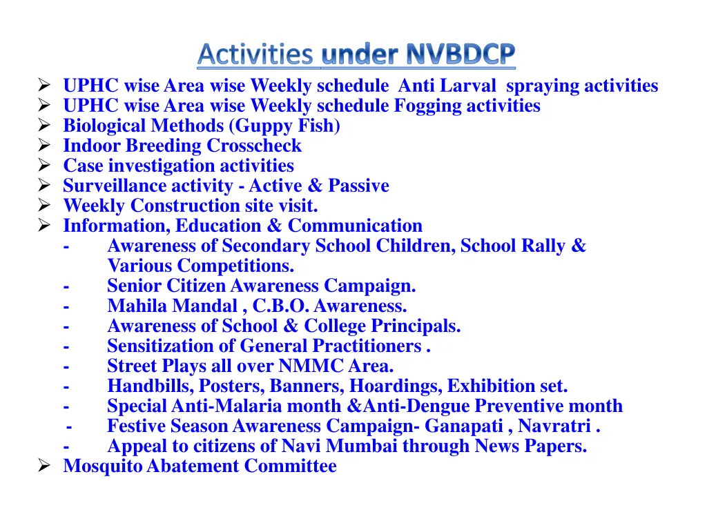 activities under nvbdcp