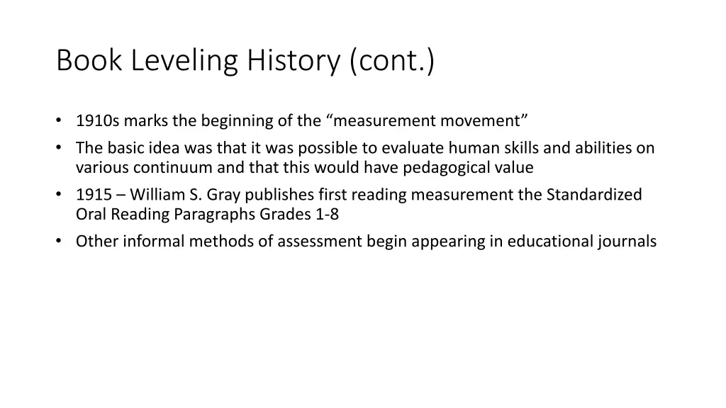 book leveling history cont 1