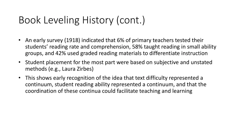 book leveling history cont 2