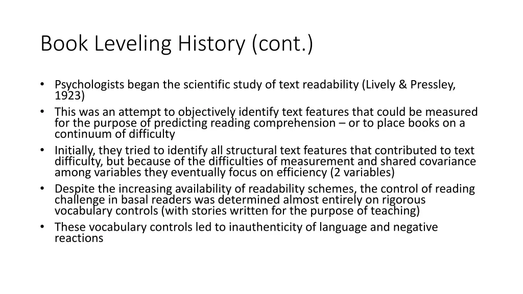 book leveling history cont 3