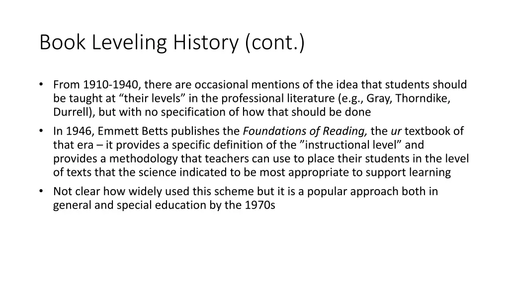 book leveling history cont 4