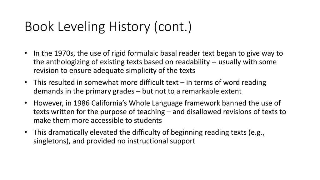 book leveling history cont 5