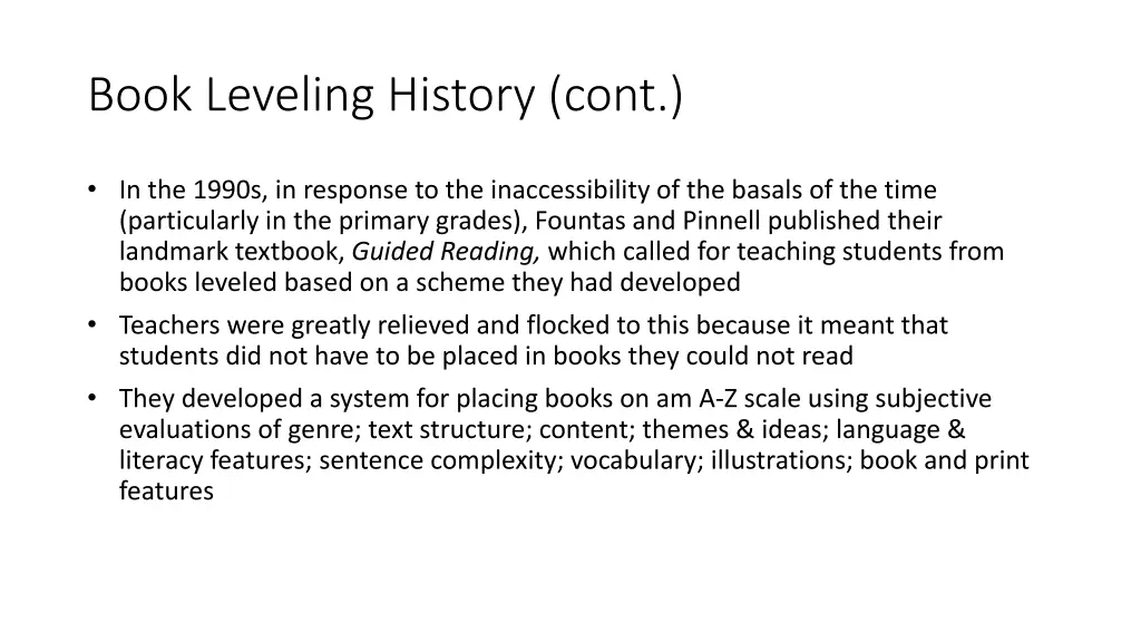 book leveling history cont 6