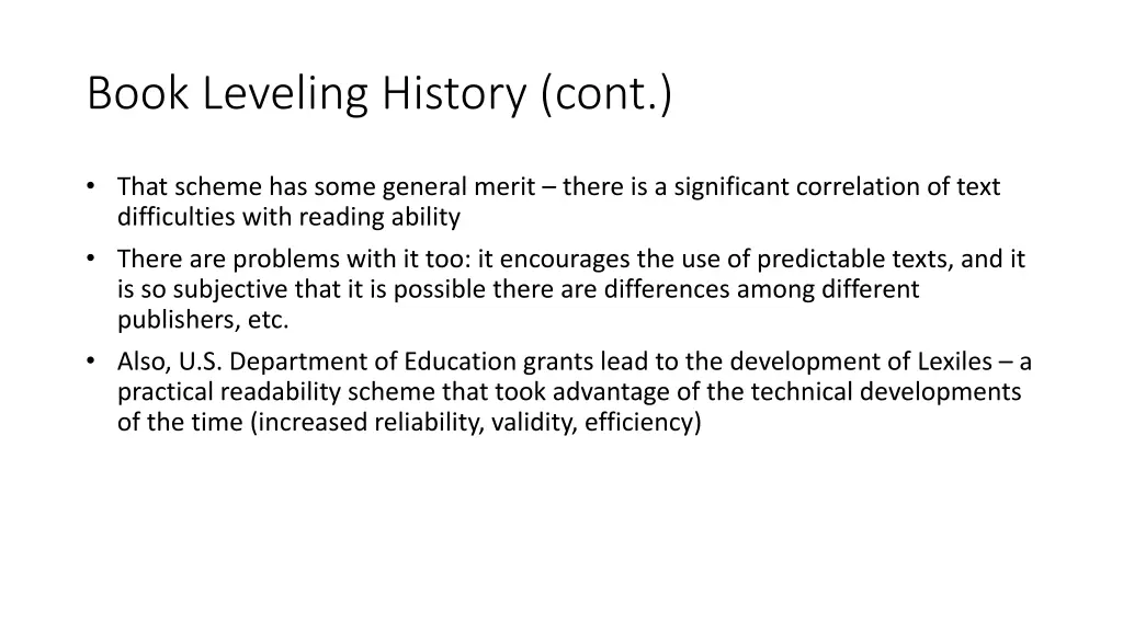 book leveling history cont 7