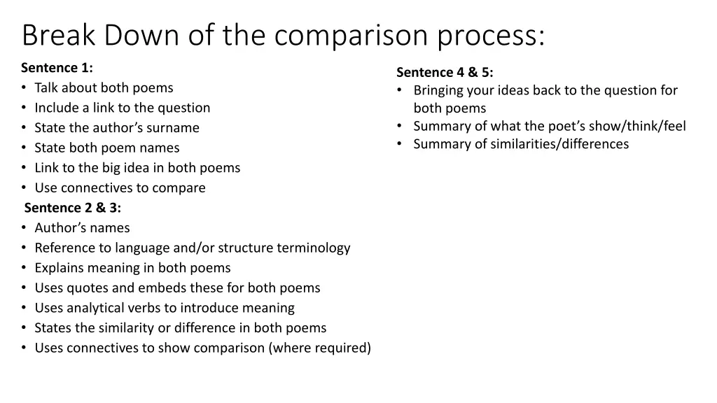 break down of the comparison process