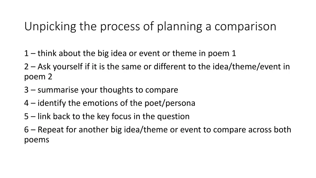 unpicking the process of planning a comparison