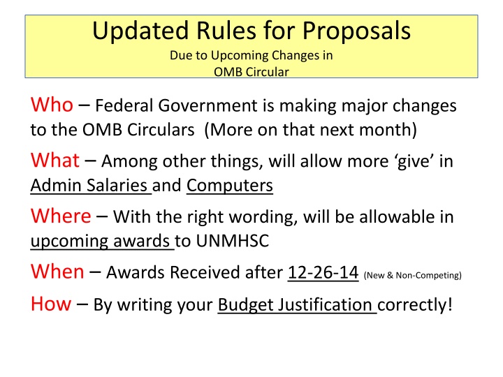 updated rules for proposals due to upcoming