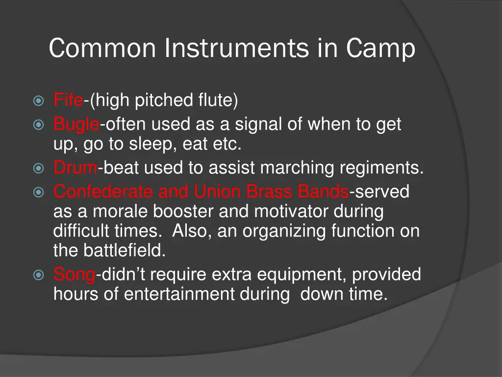 common instruments in camp