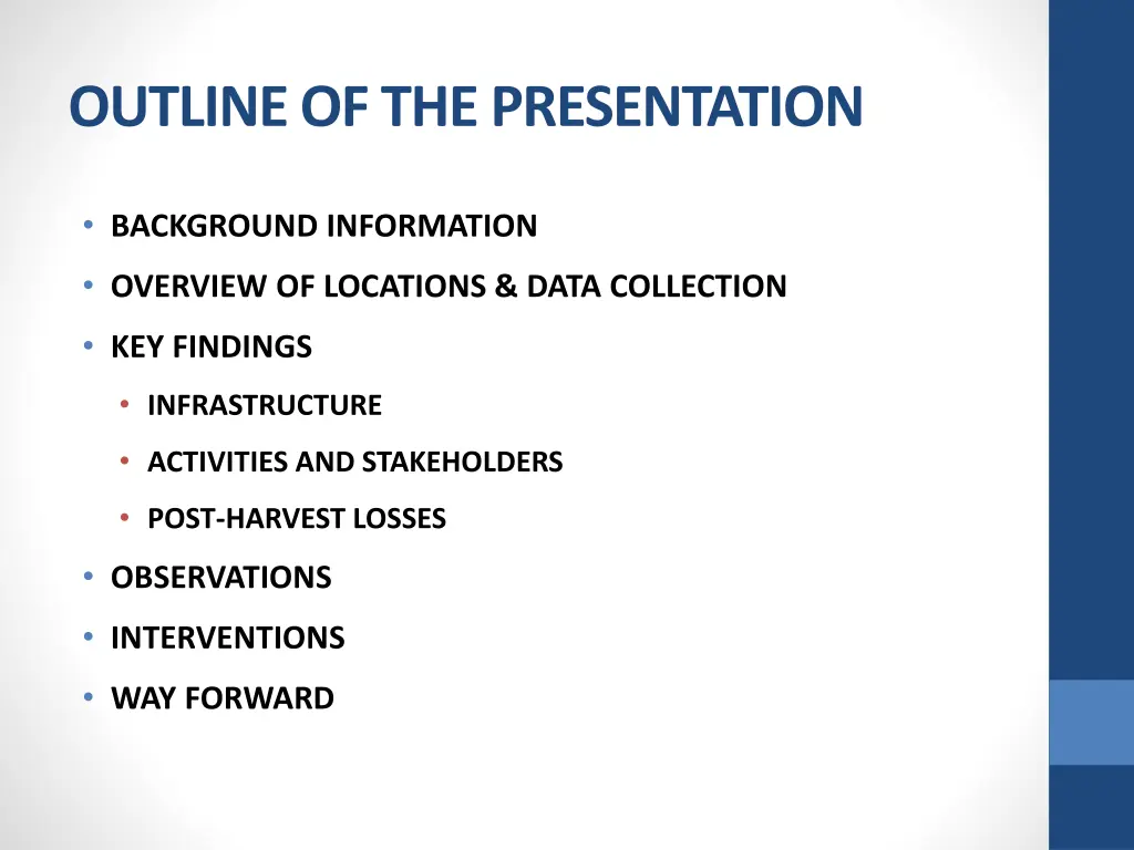 outline of the presentation