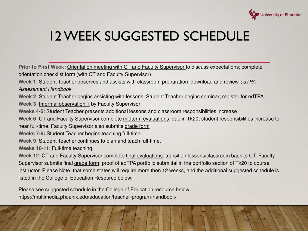 12 week suggested schedule