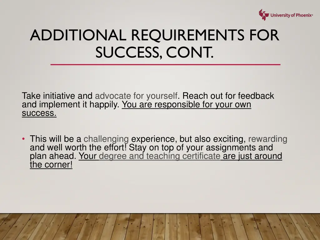 additional requirements for success cont 1