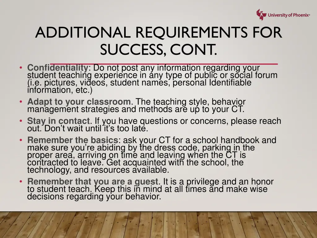 additional requirements for success cont