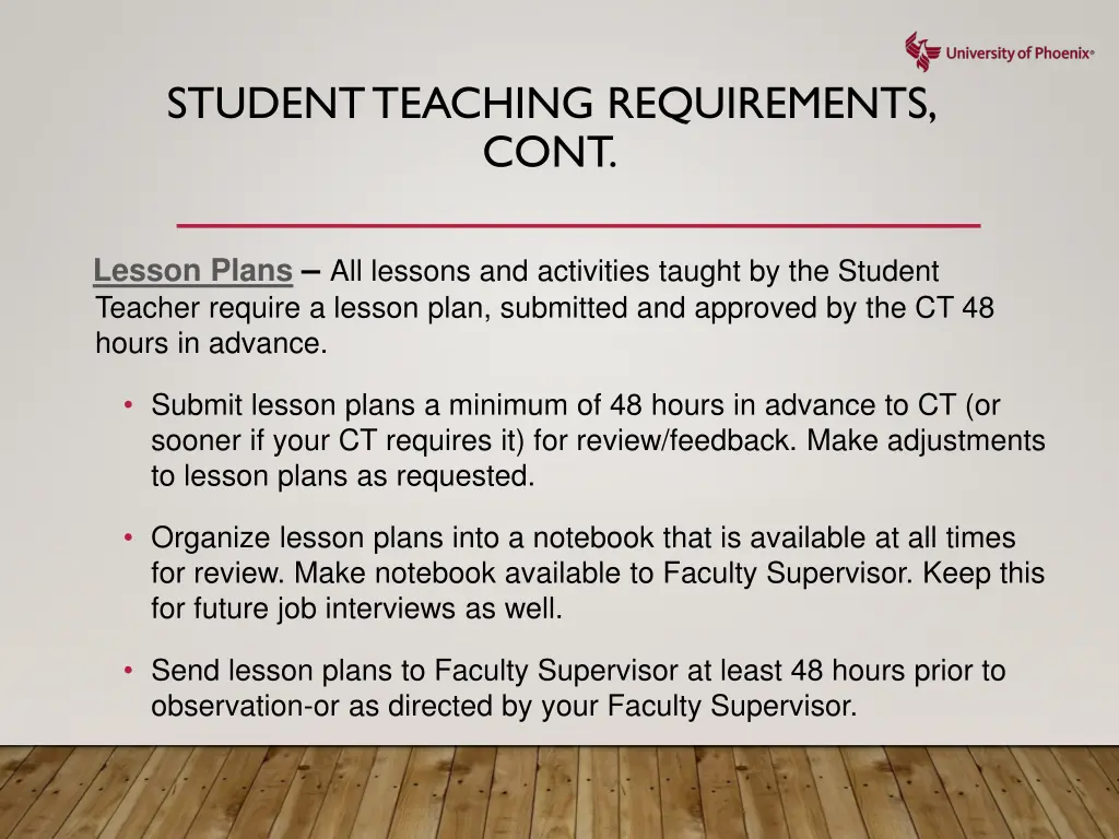 student teaching requirements cont