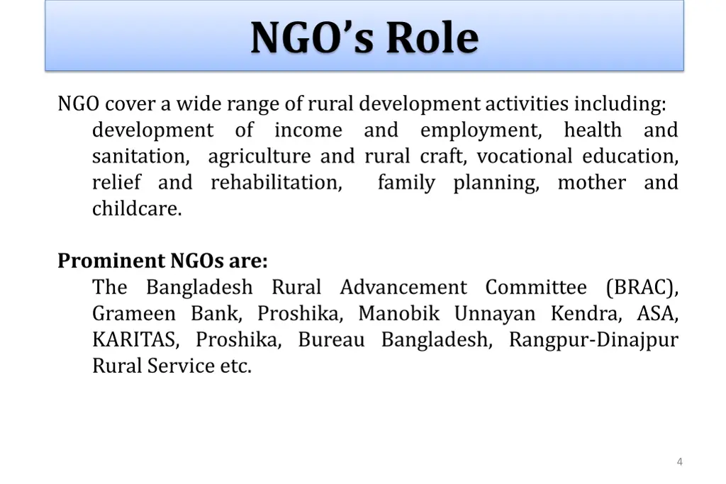 ngo s role