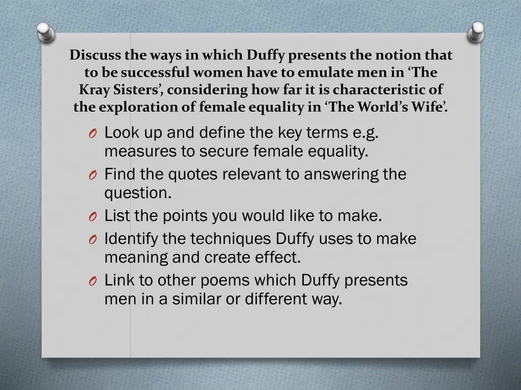 discuss the ways in which duffy presents