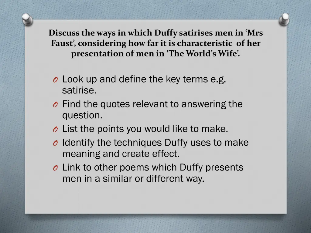 discuss the ways in which duffy satirises