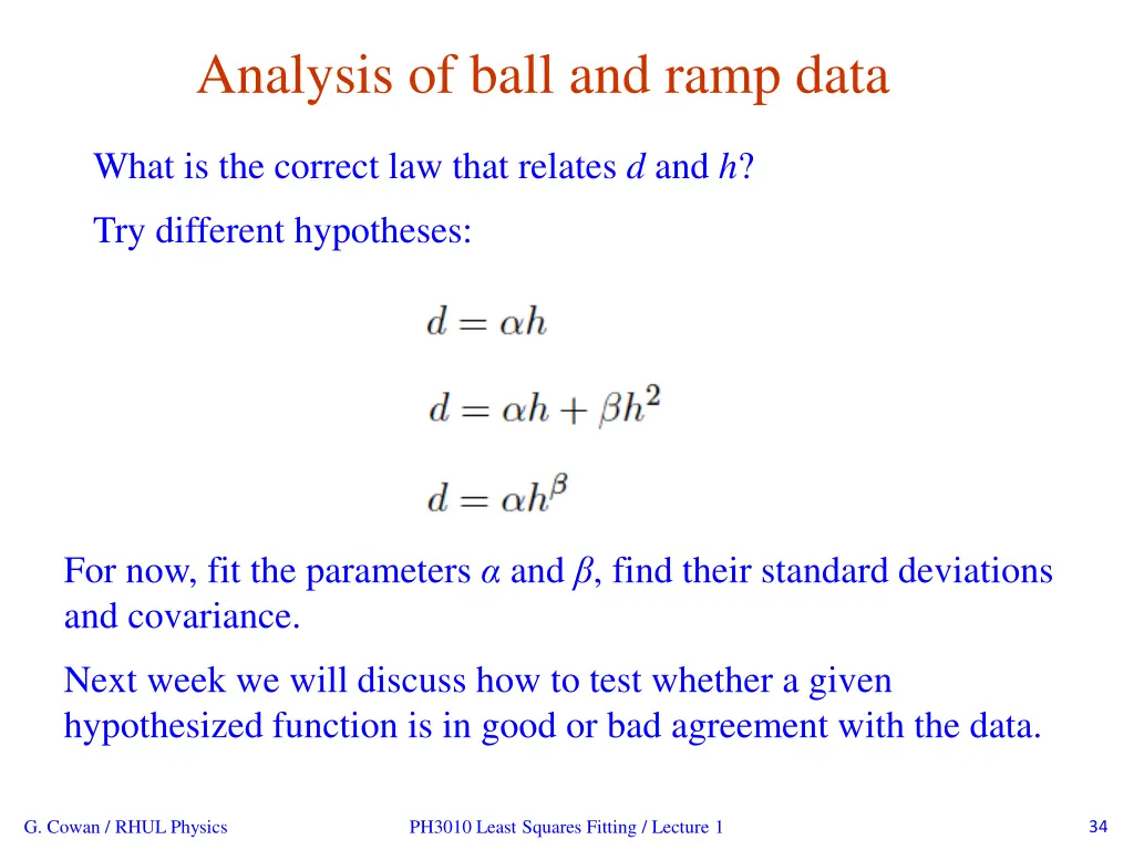 analysis of ball and ramp data